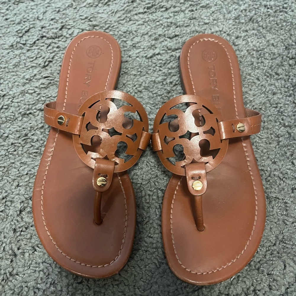 Tory Burch Miller Sandal 7.5 Brown Gold Slip on